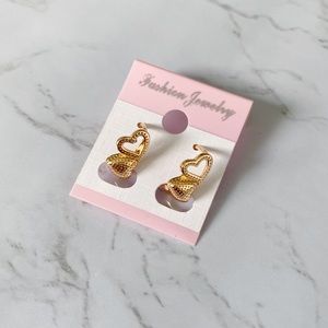 Mini Double Hearts Gold tone Hoop Earrings